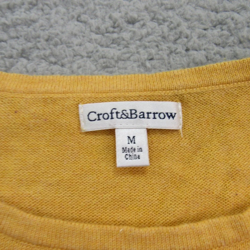 Croft & Barrow Women's Yellow‎ Striped Cotton Knit Top Button Detail Med